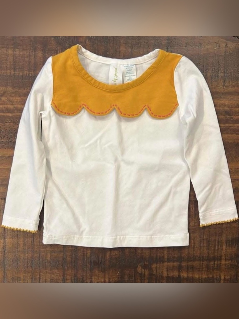 Matilda Jane White Long Sleeve Top with Mustard Scallop Yoke